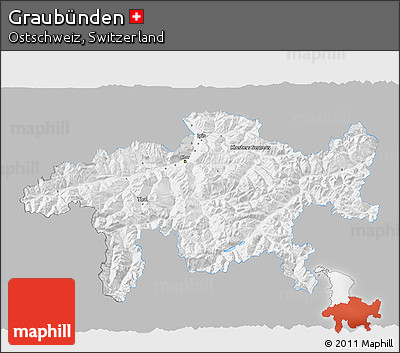 Gray 3D Map of Graubünden, single color outside