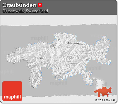 Gray 3D Map of Graubünden, single color outside