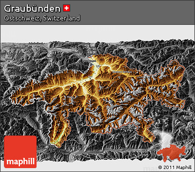 Physical 3D Map of Graubünden, darken, desaturated