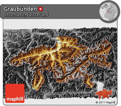 Physical 3D Map of Graubünden, darken, desaturated
