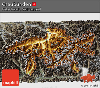 Physical 3D Map of Graubünden, darken, semi-desaturated