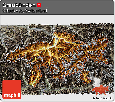 Physical 3D Map of Graubünden, darken, semi-desaturated