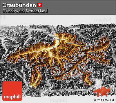 Physical 3D Map of Graubünden, desaturated
