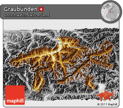 Physical 3D Map of Graubünden, desaturated