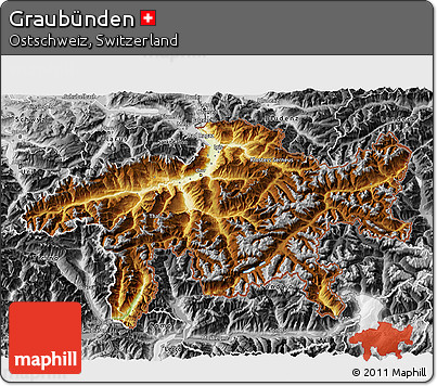 Physical 3D Map of Graubünden, desaturated