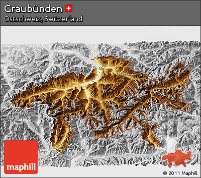 Physical 3D Map of Graubünden, lighten, desaturated