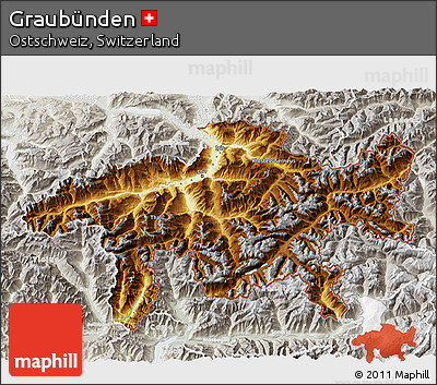 Physical 3D Map of Graubünden, lighten, semi-desaturated