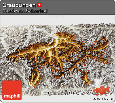 Physical 3D Map of Graubünden, lighten, semi-desaturated