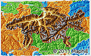 Physical 3D Map of Graubünden, political outside