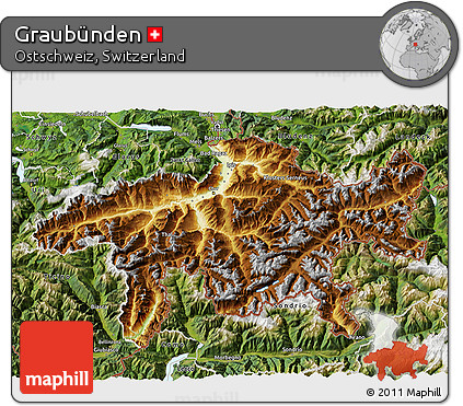 Physical 3D Map of Graubünden, satellite outside