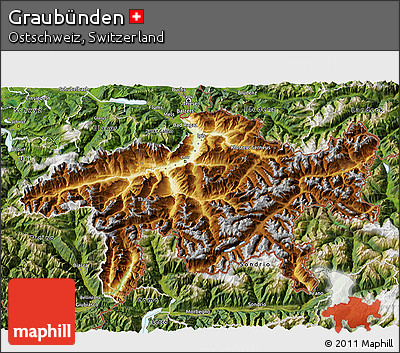 Physical 3D Map of Graubünden, satellite outside