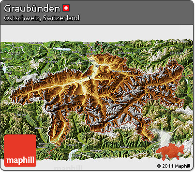 Physical 3D Map of Graubünden, satellite outside