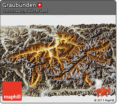 Physical 3D Map of Graubünden, semi-desaturated