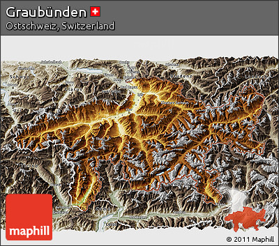 Physical 3D Map of Graubünden, semi-desaturated