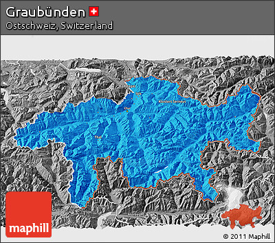 Political 3D Map of Graubünden, desaturated