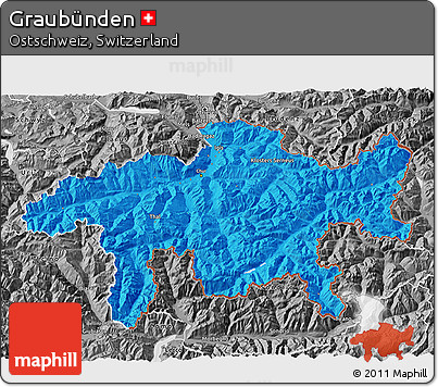 Political 3D Map of Graubünden, desaturated