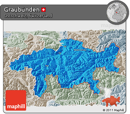 Political 3D Map of Graubünden, lighten, semi-desaturated