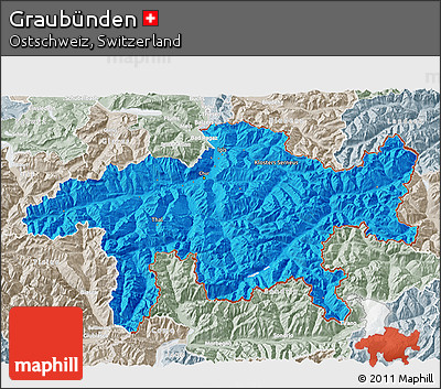 Political 3D Map of Graubünden, lighten, semi-desaturated