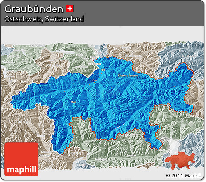 Political 3D Map of Graubünden, lighten, semi-desaturated