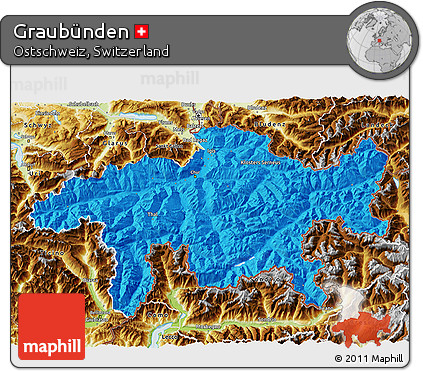 Political 3D Map of Graubünden, physical outside