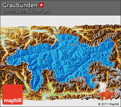 Political 3D Map of Graubünden, physical outside