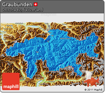 Political 3D Map of Graubünden, physical outside