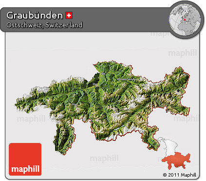 Satellite 3D Map of Graubünden, cropped outside