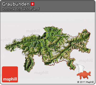 Satellite 3D Map of Graubünden, cropped outside