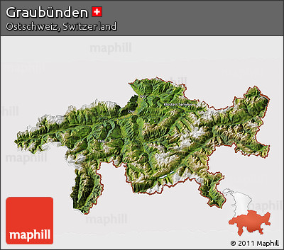 Satellite 3D Map of Graubünden, cropped outside