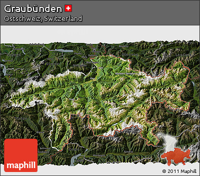 Satellite 3D Map of Graubünden, darken