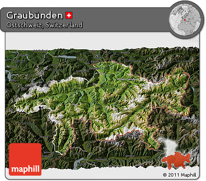 Satellite 3D Map of Graubünden, darken
