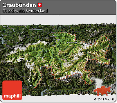 Satellite 3D Map of Graubünden, darken