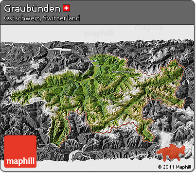 Satellite 3D Map of Graubünden, desaturated