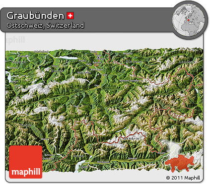 Satellite 3D Map of Graubünden