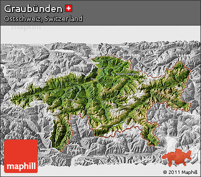 Satellite 3D Map of Graubünden, lighten, desaturated