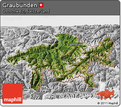 Satellite 3D Map of Graubünden, lighten, desaturated