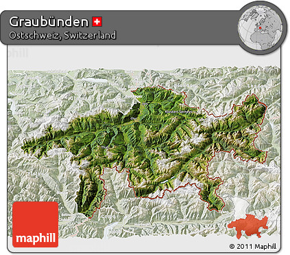 Satellite 3D Map of Graubünden, lighten
