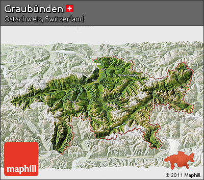 Satellite 3D Map of Graubünden, lighten