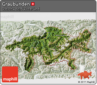 Satellite 3D Map of Graubünden, lighten