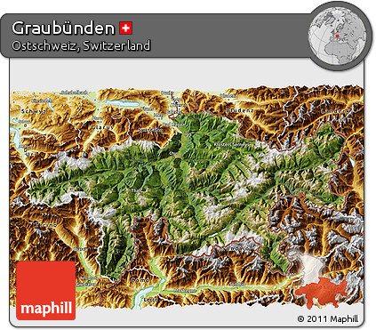 Satellite 3D Map of Graubünden, physical outside