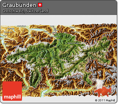 Satellite 3D Map of Graubünden, physical outside