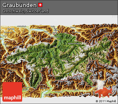 Satellite 3D Map of Graubünden, physical outside
