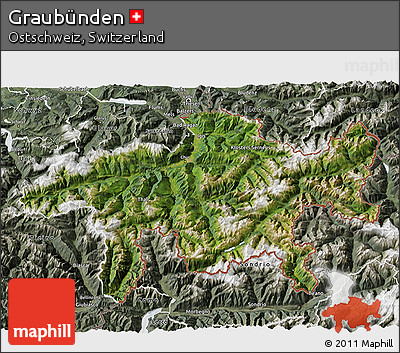 Satellite 3D Map of Graubünden, semi-desaturated