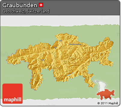 Savanna Style 3D Map of Graubünden, single color outside
