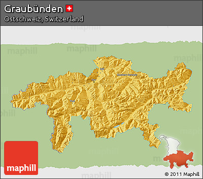 Savanna Style 3D Map of Graubünden, single color outside