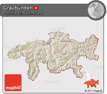 Shaded Relief 3D Map of Graubünden, cropped outside