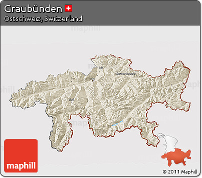 Shaded Relief 3D Map of Graubünden, cropped outside