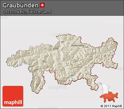 Shaded Relief 3D Map of Graubünden, cropped outside