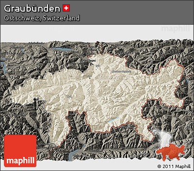 Shaded Relief 3D Map of Graubünden, darken