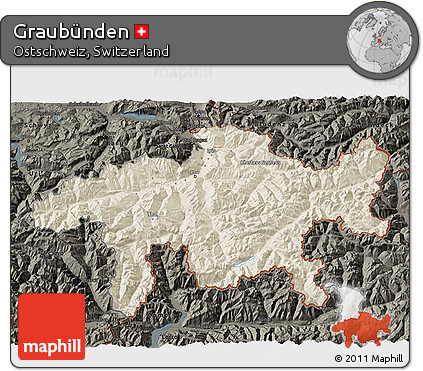 Shaded Relief 3D Map of Graubünden, darken
